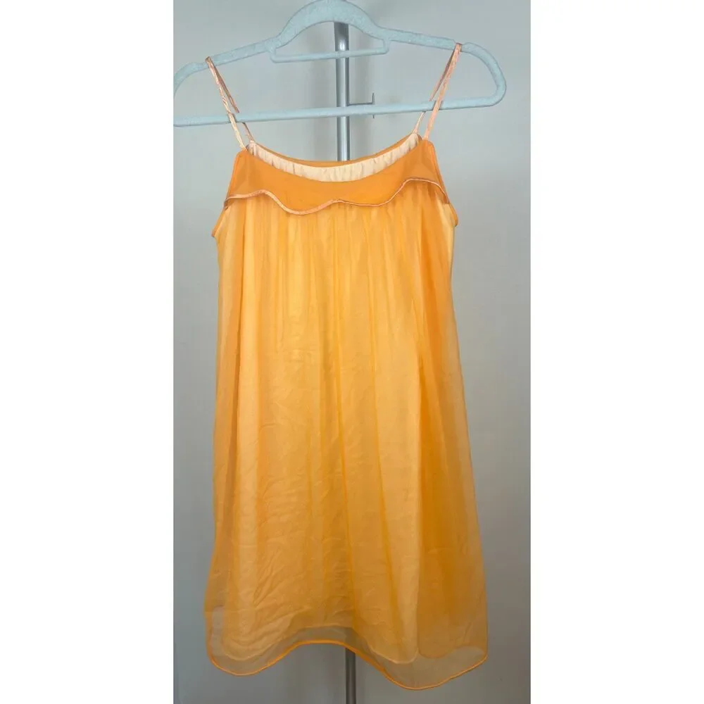 Vintage Hollywood Vassarette Orange Nylon Nightgown Negligee Dress Size Petite - Picture 3 of 6